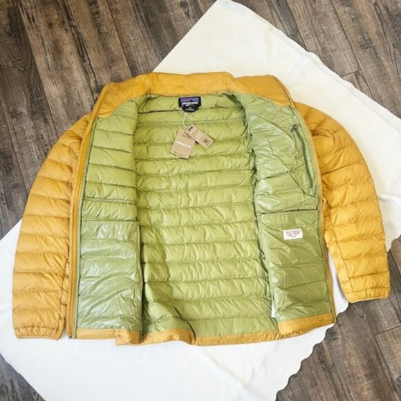 New $279 Patagonia Men's 2XL Down Sweater Full Zip Puffer Jacket Pufferfish Gold - Picture 7 of 9